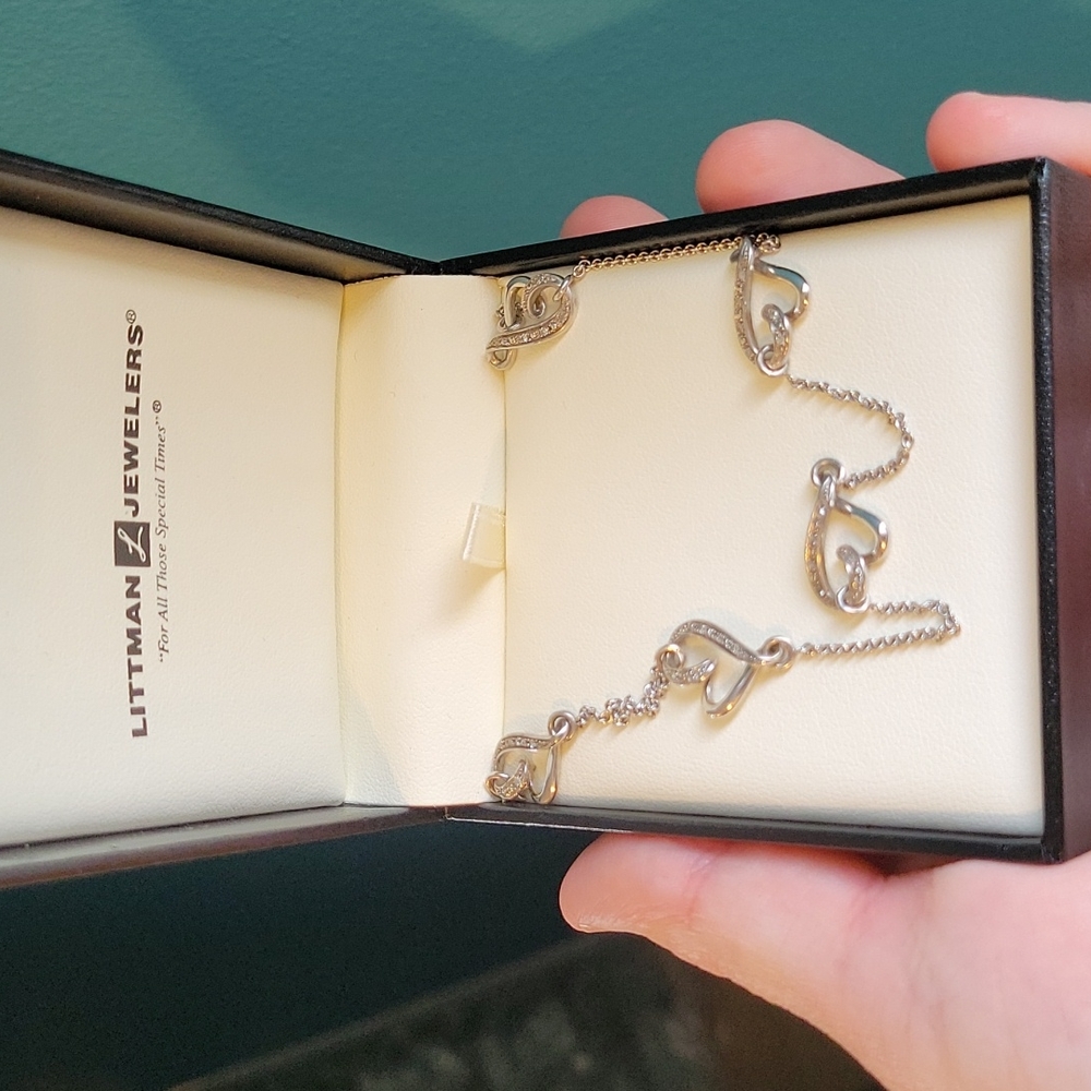 Littman Jewelers Sterling Silver Diamond Heart Necklace BRAND New in Box